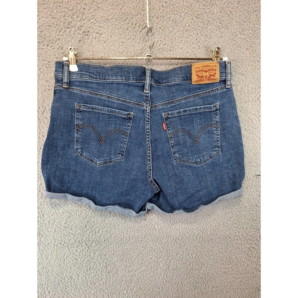 Levi's Mid Length Shorts Women 31 (Fits 34W) Blue Denim Cotton Distressed Cuffed